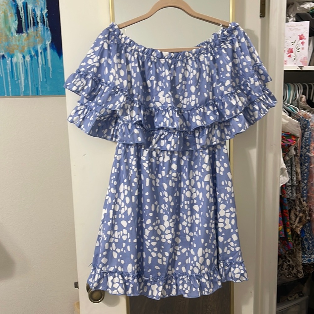Blue Polka Dot Off the Shoulder Romper *Brand New*